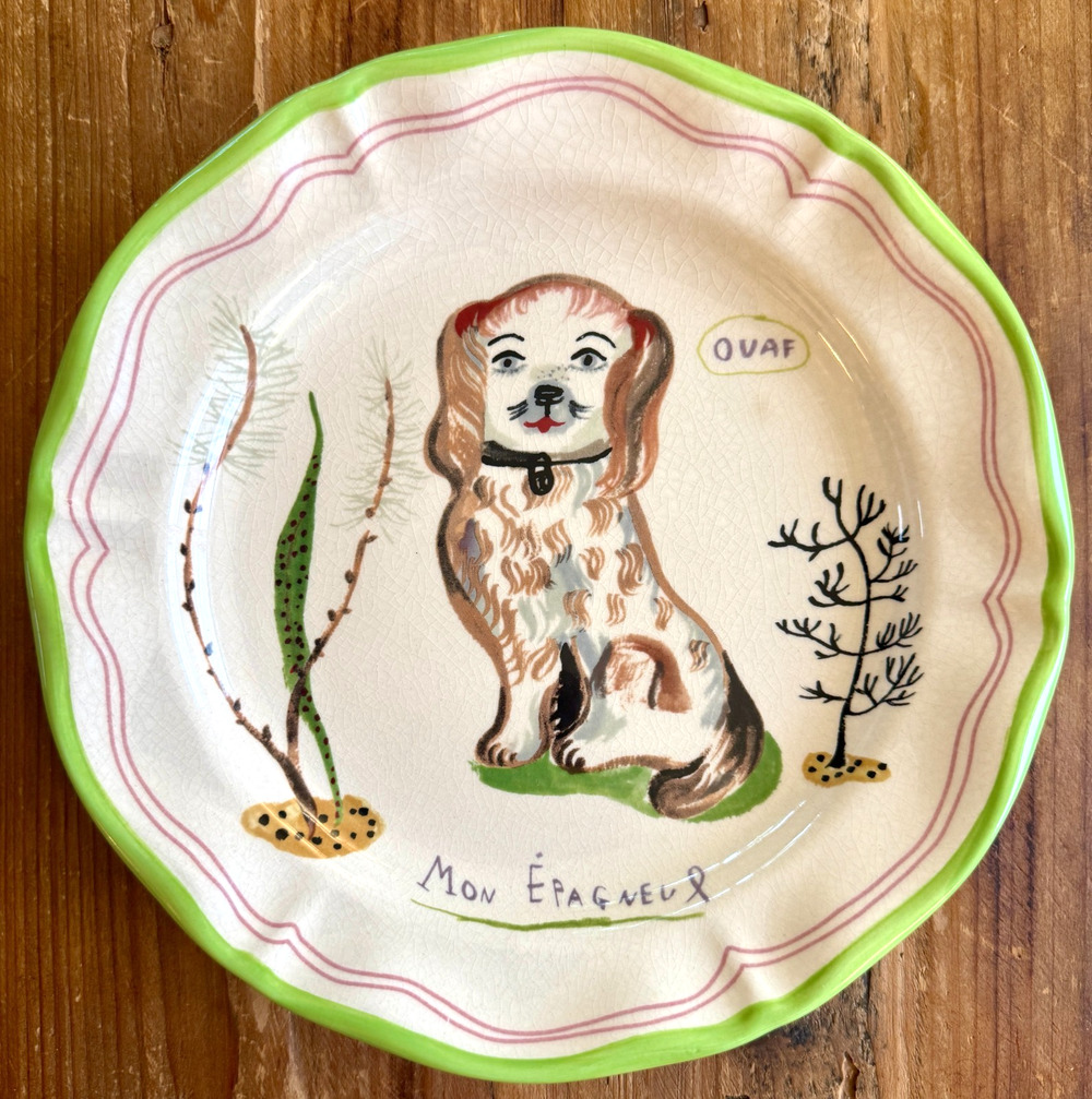 Anthropologie Nathalie Lete Spaniel Dog Dinner Plate Mon Epagneul Ouaf Stafford